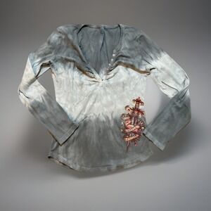 LL Cool J Tie‎ Dye Long Sleeve Top Sword Heart Graphic Size L